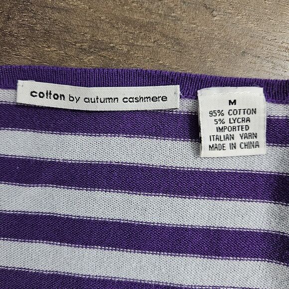 Cotton By Autumn Cashmere Sweater Womens M Purple White Striped Pullover Cotton - Picture 9 of 14